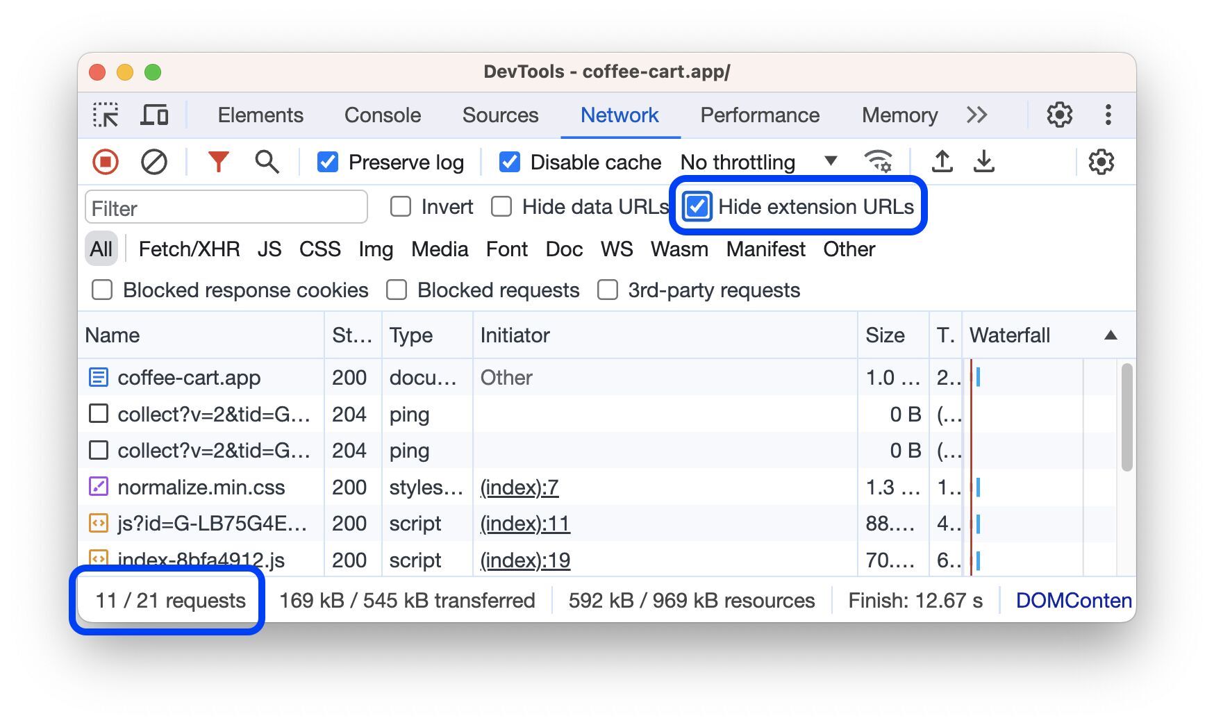 Hide network requests from extensions